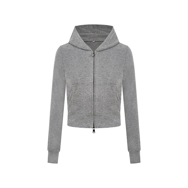Damen Kurz geschnittene Kapuzenjacke aus Baumwollmix mit zweiseitigem Reißverschluss und Rippbündchen Nord Taschen