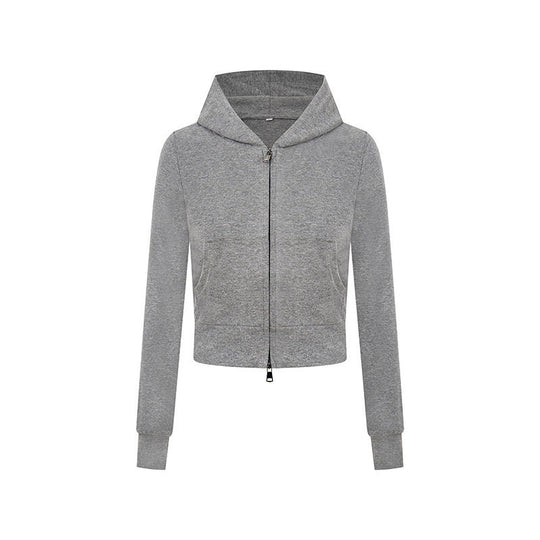Damen Kurz geschnittene Kapuzenjacke aus Baumwollmix mit zweiseitigem Reißverschluss und Rippbündchen Nord Taschen