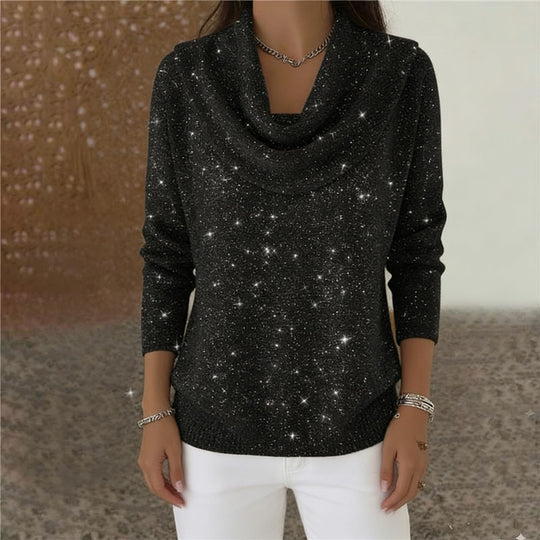 Damen Glitzernder Strickpullover mit Wasserfall-Ausschnitt Nord Taschen