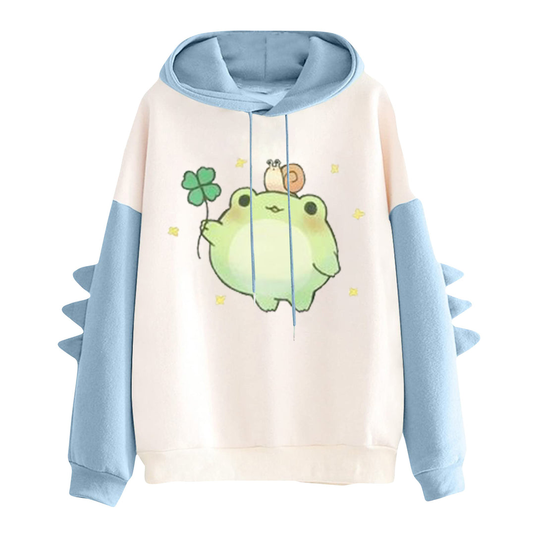 Damen nan Kapuzenpullover mit niedlichem Frosch-Motiv, Kängurutasche und volumigen Ärmelapplikationen Nord Taschen