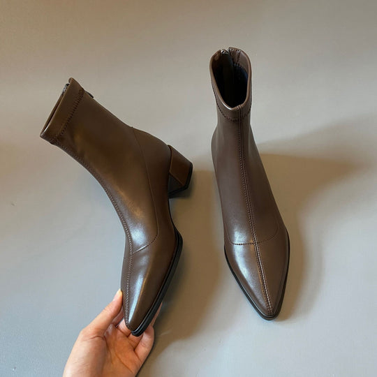 Damen Knöchelhohe Leder-Ankleboots mit spitzer Kappenform und sculpted Blockabsatz Nord Taschen