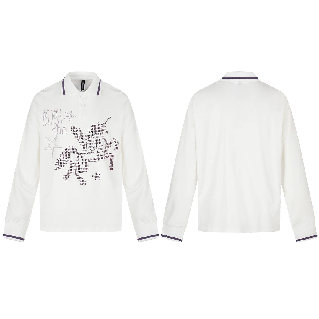 Damen Langarm-Poloshirt mit Strass-Applikation und kontrastierenden Bündchen Nord Taschen