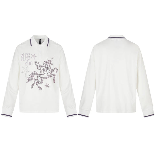 Damen Langarm-Poloshirt mit Strass-Applikation und kontrastierenden Bündchen Nord Taschen