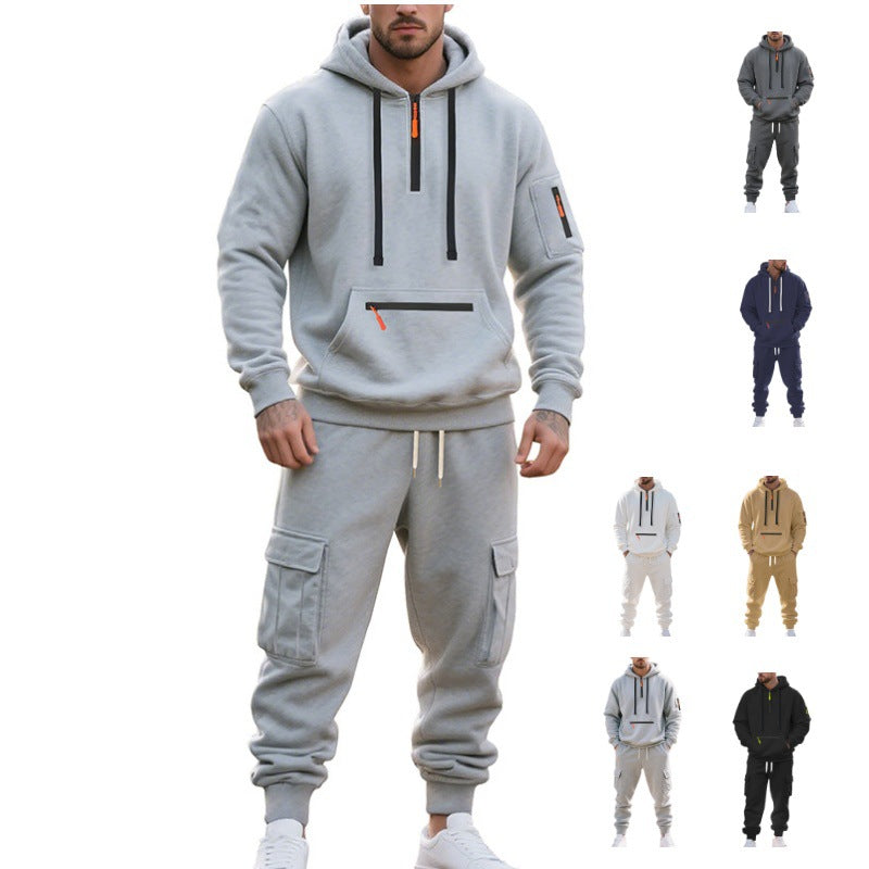 Herren Urbane Cargo-Jogging-Set mit Utility-Hoodie, Reißverschluss-Details und Cargo-Joggers Nord Taschen