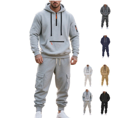 Herren Urbane Cargo-Jogging-Set mit Utility-Hoodie, Reißverschluss-Details und Cargo-Joggers Nord Taschen