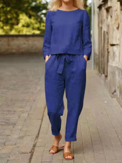 Damen Lässiges Set aus langärmligen Oberteil und elastischen Hosen Nord Taschen