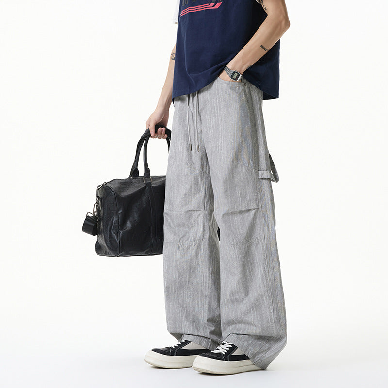 Damen Weite Leinenoptik Cargo-Bundhose mit Tunnelzug, Knieabnähern und asymmetrischer Seitentasche Nord Taschen