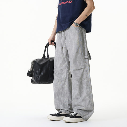 Damen Weite Leinenoptik Cargo-Bundhose mit Tunnelzug, Knieabnähern und asymmetrischer Seitentasche Nord Taschen