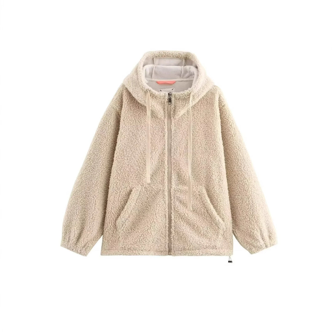 Damen Teddy-Fleece-Kapuzenjacke mit durchgehendem Reißverschluss und Kängurutaschen Nord Taschen