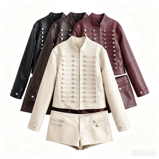Damen Kurzjacke im Matrosen-Militärmix mit dekorativen Reihen und Stehkragen Nord Taschen