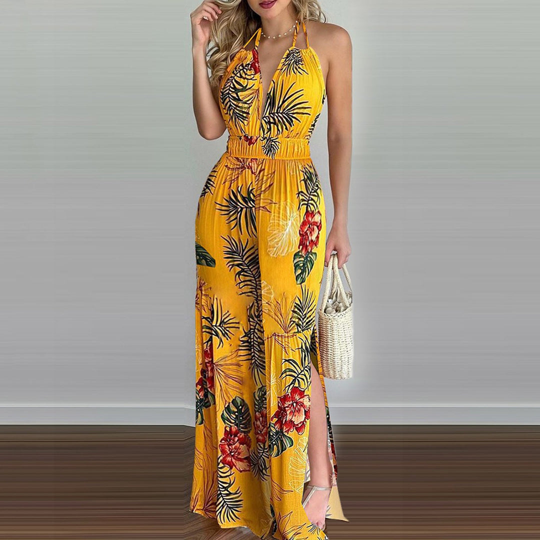 Damen eleganter Jumpsuit mit Spaghettiträgern und hohen Seitenschlitzen
