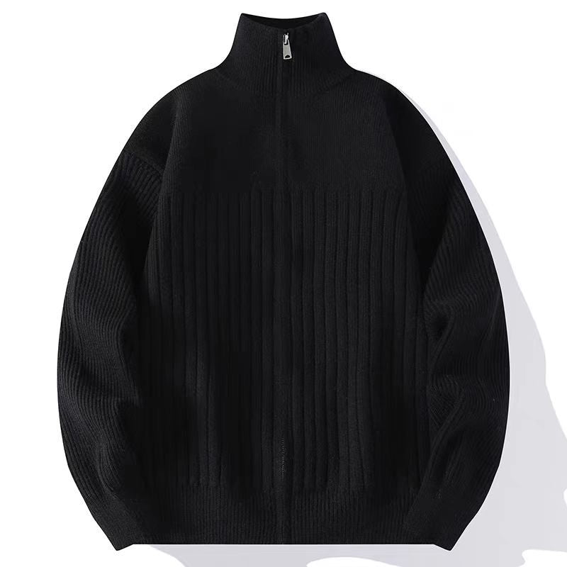 Herren Strukturierter Strickpullover mit halbem Reißverschluss und Rippenstruktur Nord Taschen