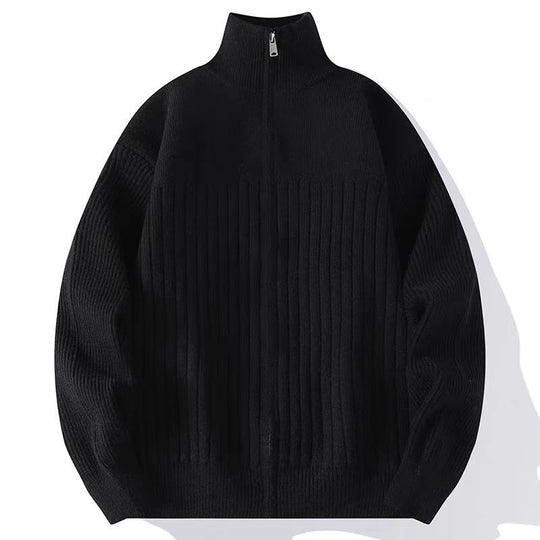Herren Strukturierter Strickpullover mit halbem Reißverschluss und Rippenstruktur Nord Taschen