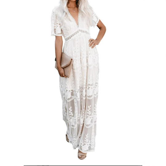 Damen Elegantes Besticktes Maxikleid