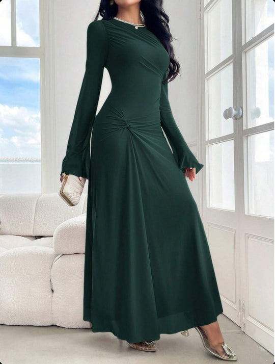 Damen Maxikleid mit geraffter Taillenpartie und Glockenärmeln Nord Taschen