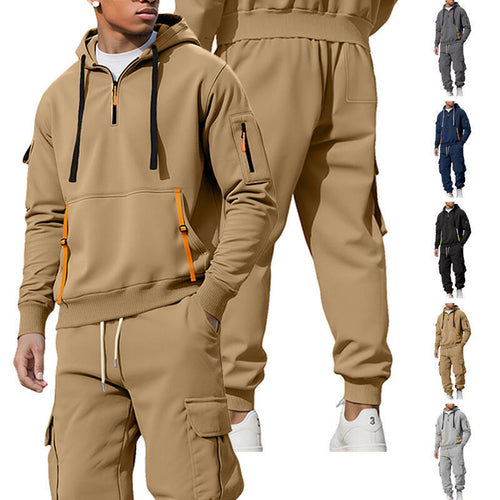 Herren Kapuzensweatshirt mit Utility-Taschen, Halbzip und kontrastierenden Reißverschlüssen Nord Taschen