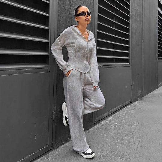 Damen Loungewear-Set mit taillierter Kapuzenjacke und weiter Fleece-Joggingshose Nord Taschen