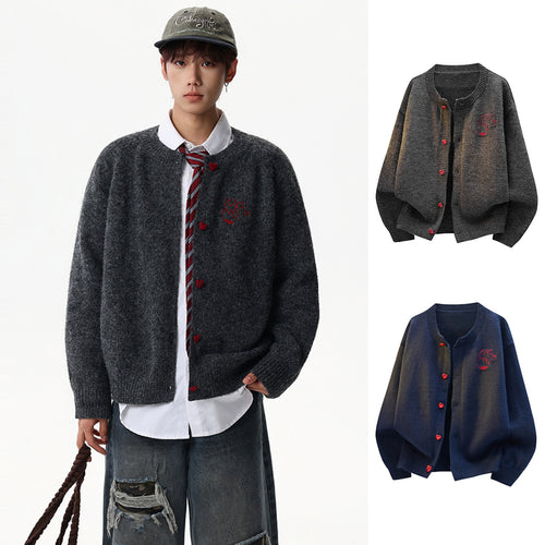 Damen Kuscheliger Grobstrick Cardigan mit Herz-Knöpfen Nord Taschen