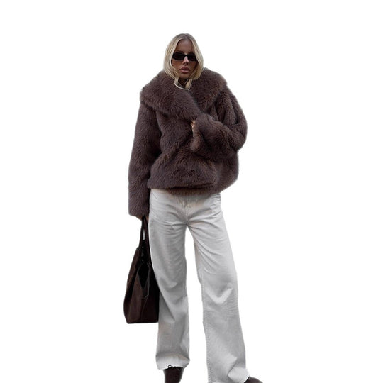 Damen Kurzjacke aus Kunstpelz im Boxy‑Schnitt mit voluminösem Schalkragen Nord Taschen