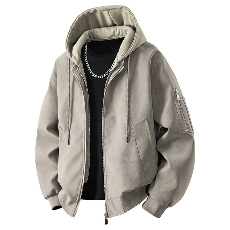 Herren Velours-Imitat Übergangsjacke im Bomberstil mit Stehkragen, Druckknopfleiste & elastischen Bündchen Nord Taschen