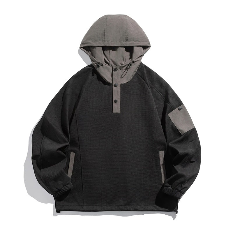 Unisex Oversize Kapuzen-Anorak-Pullover mit halber Druckknopfleiste, Utility-Ärmeltasche und Thermostruktur Nord Taschen
