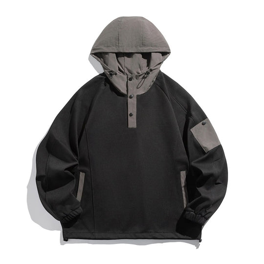 Unisex Oversize Kapuzen-Anorak-Pullover mit halber Druckknopfleiste, Utility-Ärmeltasche und Thermostruktur Nord Taschen