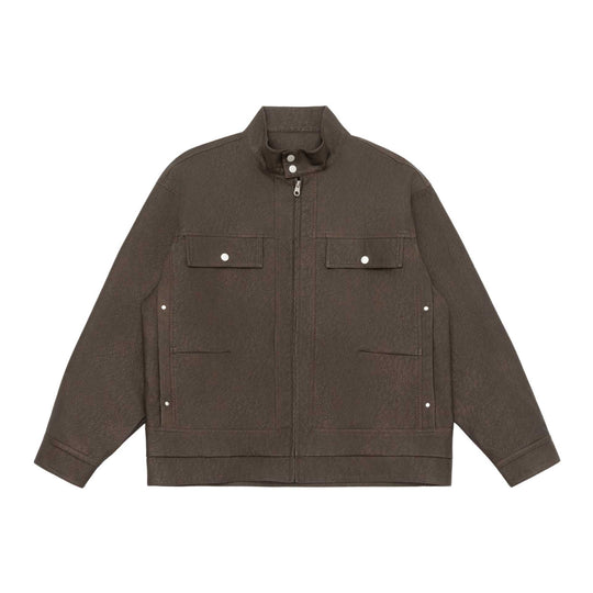 Unisex Boxy-Kunstleder-Blousonjacke mit Stehkragen und aufgesetzten Pattentaschen Nord Taschen