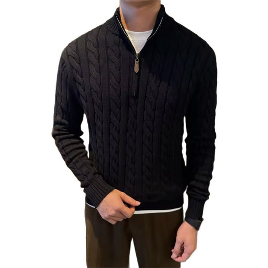 Herren Grobstrickpullover mit hohem Kragen und Reißverschluss Nord Taschen