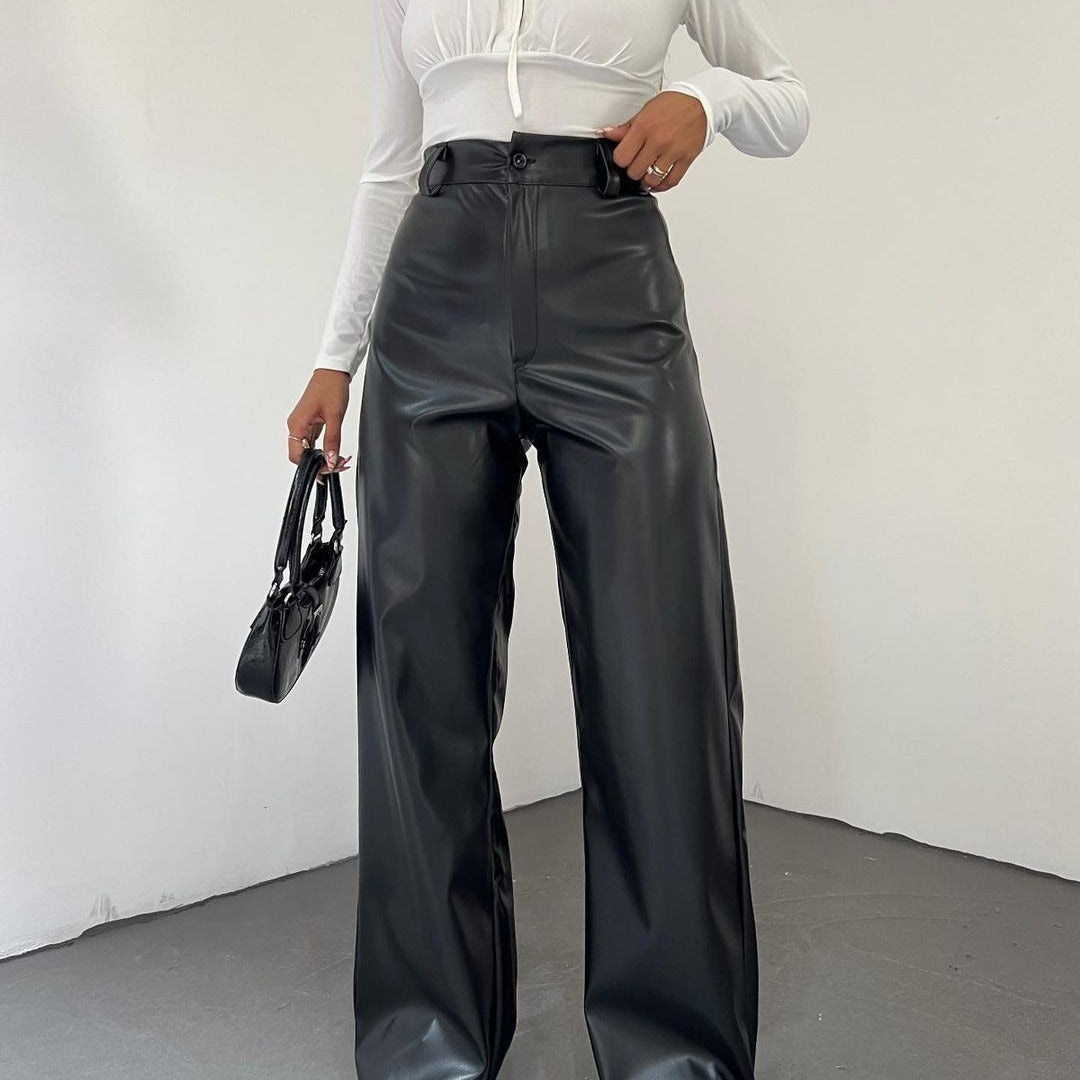 Damen Weite High-Waist-Hose aus Satinoptik mit weitem Bein Nord Taschen