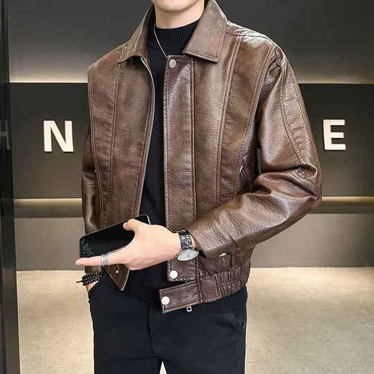 Herren Kurzer Oversized Lederimitat-Blouson mit Stehkragen, Reißverschluss und elastischem Saum Nord Taschen