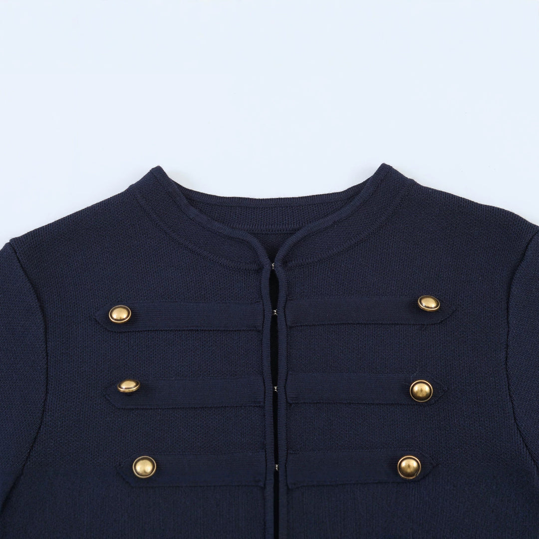 Damen Militärisch inspirierte Kurzjacke mit goldener Zierknopfleiste Nord Taschen