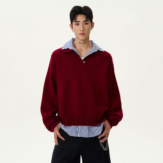 Herren Modischer Grobstrickpullover mit Hemdkragen und Knopfleiste Nord Taschen