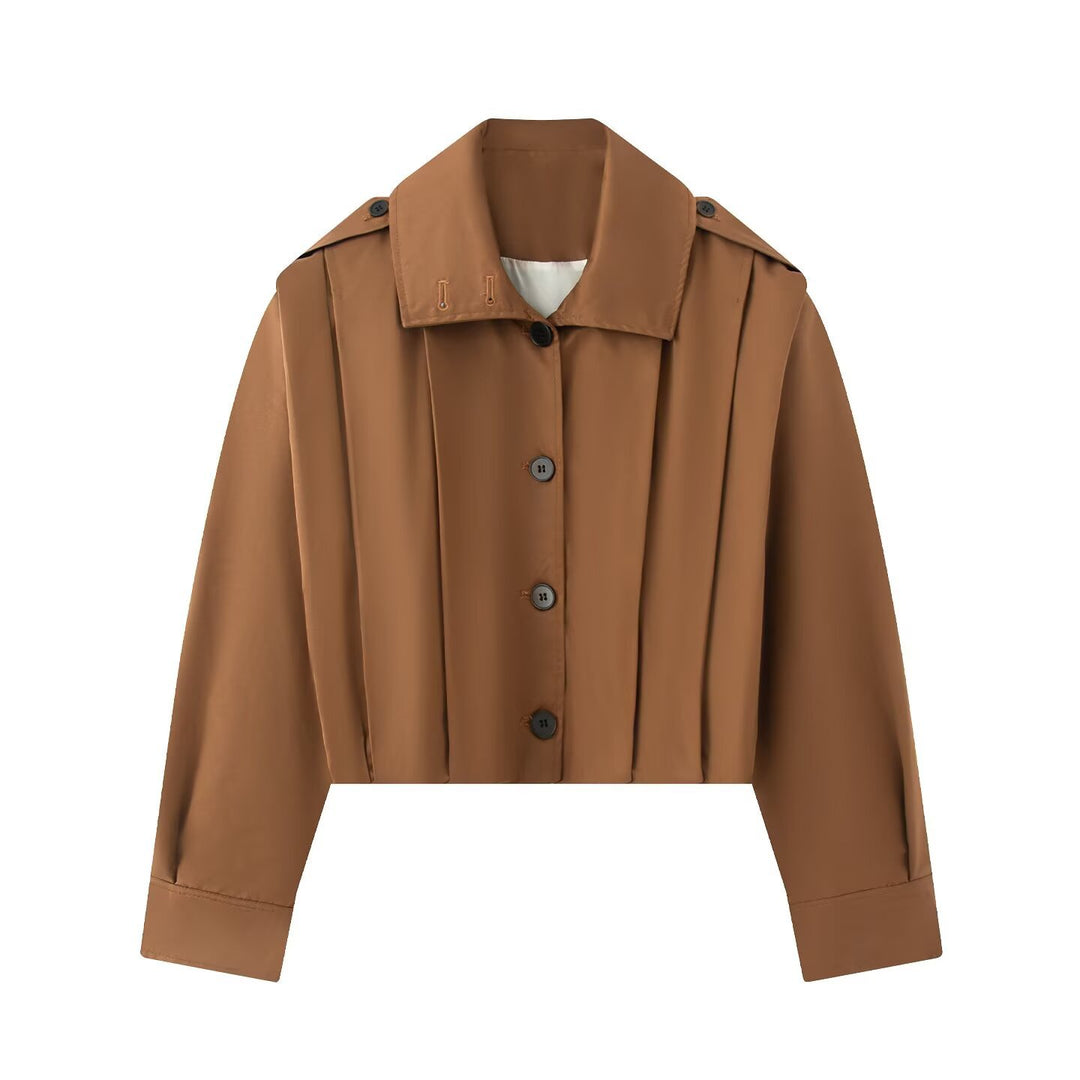 Damen Kurze Oversize-Trenchjacke im Cropped-Schnitt mit Schulterklappen und Plissée-Ärmeln Nord Taschen