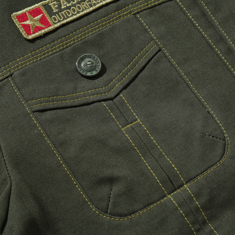 Herren Robuste Canvas-Fieldjacke im Military-Worker-Stil mit Brustpattentaschen und Zier-Patches Nord Taschen