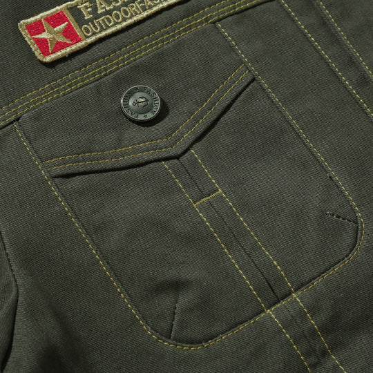 Herren Robuste Canvas-Fieldjacke im Military-Worker-Stil mit Brustpattentaschen und Zier-Patches Nord Taschen