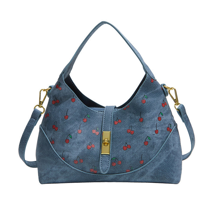 Damen Hobo-Tasche aus weichem Denim mit fröhlichem Kirschmuster Nord Taschen