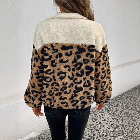 Damen Gemusterte Teddy-Jacke mit Leopardenprint Nord Taschen