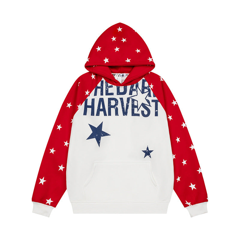Damen Kapuzenpullover im Raglanstyle mit Sternen‑Allover, Kängurutasche und Vintage‑Print Nord Taschen
