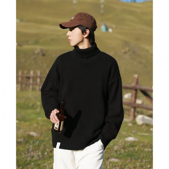 Damen Oversize-Rollkragenpullover aus weichem Baumwollmix mit gerippten Bündchen und verlängertem Saum Nord Taschen
