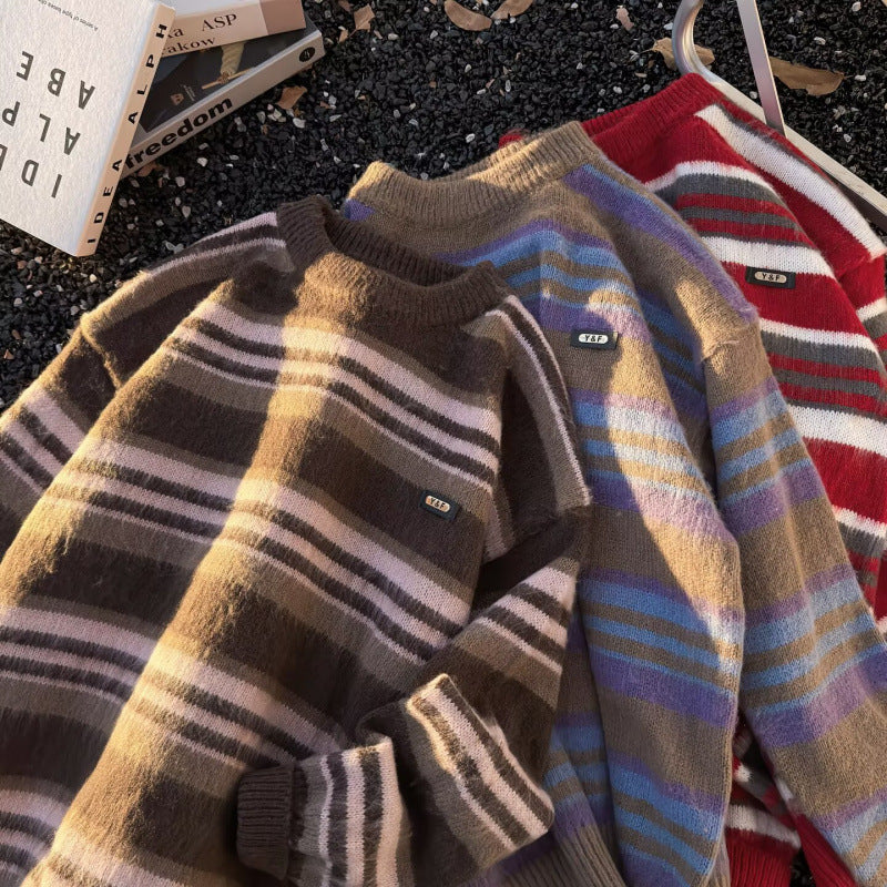 Unisex Gestreifter Oversize-Mohair‑Optik Pullover mit Rundhals und weicher Struktur Nord Taschen