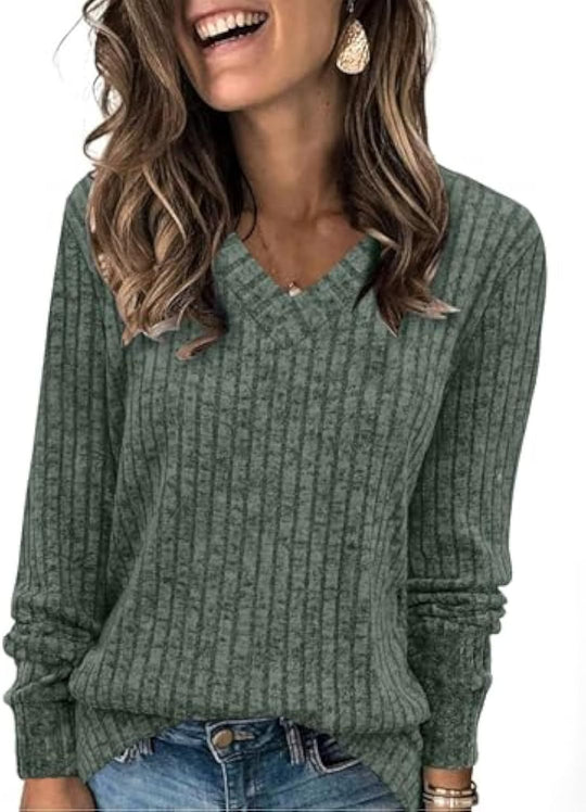 Damen Komfortabler V-Ausschnitt Pullover Nord Taschen