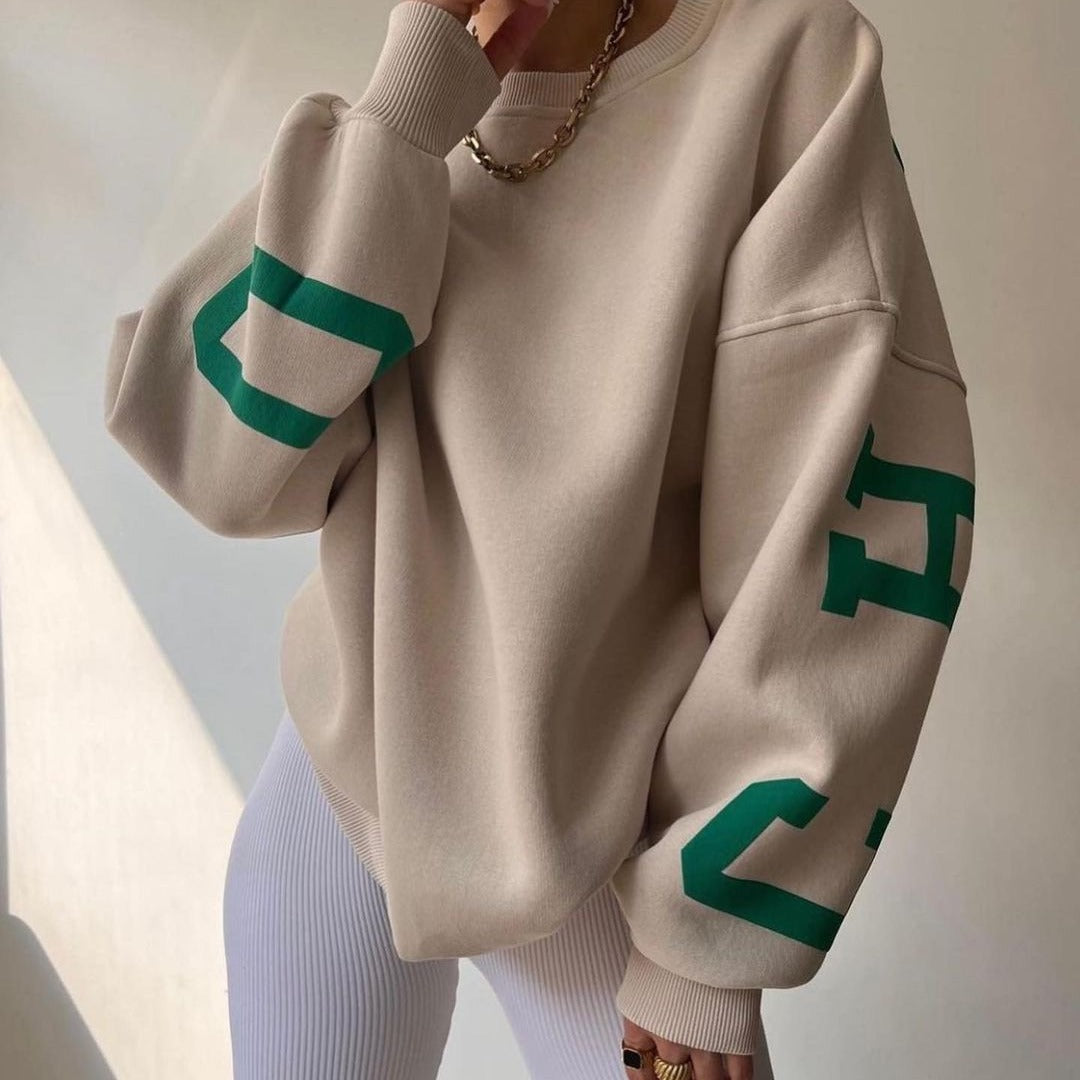 Damen Oversized Sweatshirt mit Blockprint-Ärmeln und weitem Drop-Shoulder-Schnitt Nord Taschen