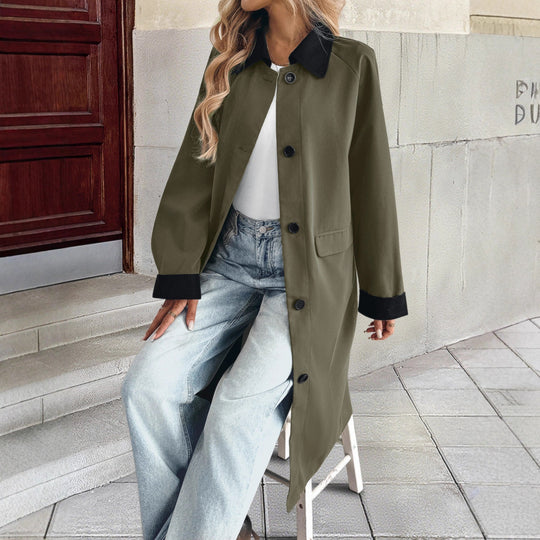 Damen langer Trenchcoat mit kontrastkragen und Umschlagmanschetten Nord Taschen