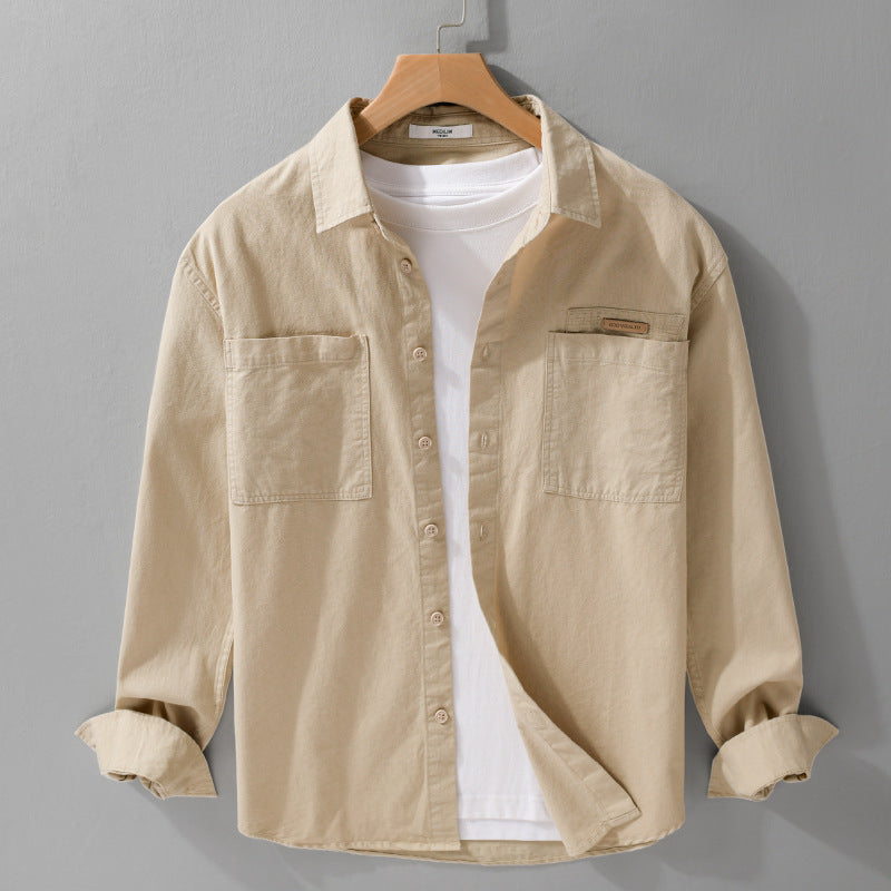 Herren Leichtes Baumwoll‑Twill Overshirt mit Kentkragen, doppelten aufgesetzten Brusttaschen und Relaxed-Fit Nord Taschen