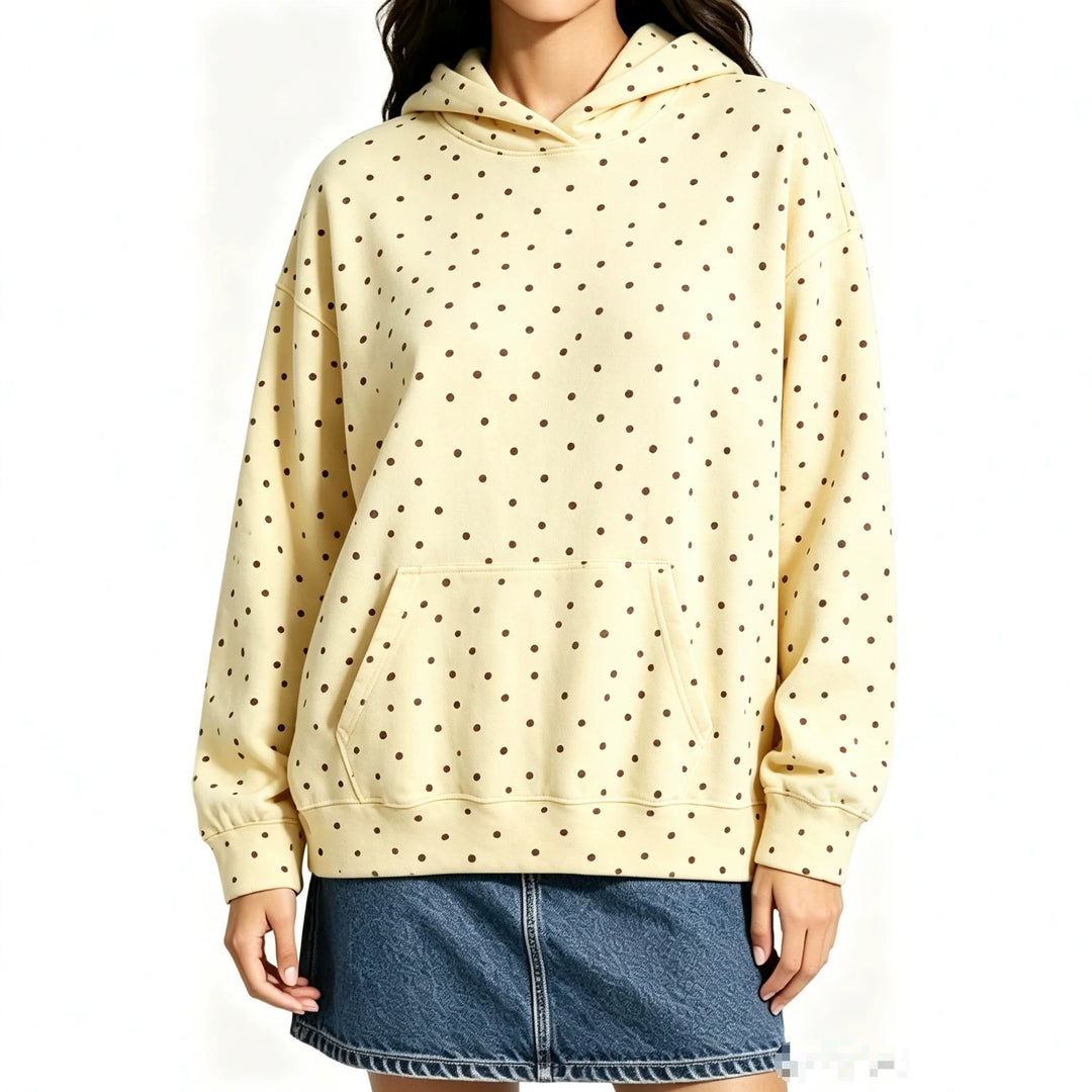 Damen Oversize-Kapuzenpullover mit Leomuster, Kängurutasche und überschnittener Schulter Nord Taschen