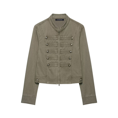 Damen Military-inspirierte Kurzjacke mit Stehkragen, Zierpatten und Reißverschluss Nord Taschen