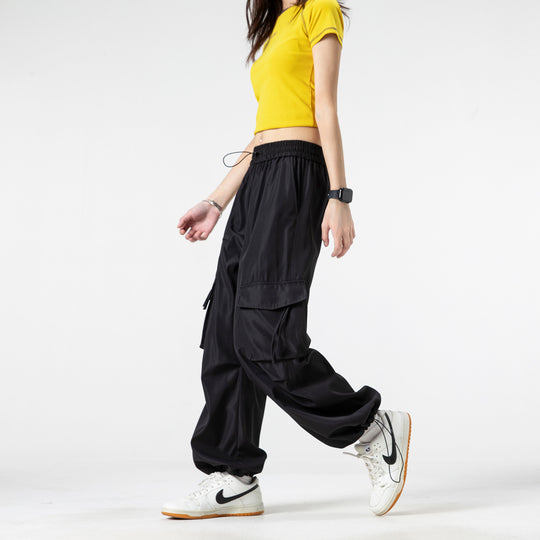 Damen Weite Cargo‑Hose im Baggy‑Cut mit elastischem Tunnelzugbund, Klapp‑Utility‑Taschen und verstellbarem Beinabschluss Nord Taschen