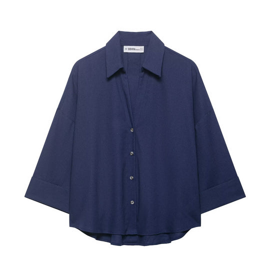 Damen Oversized-Hemdbluse mit kastiger Silhouette, weiten Kimonoärmeln und abgerundetem Saum Nord Taschen