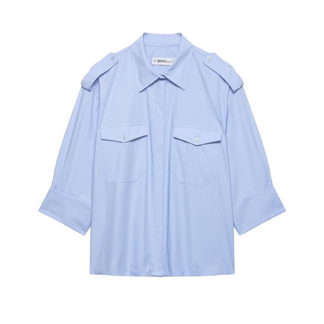 Damen Oversized Hemdbluse mit Epauletten und aufgesetzten Brusttaschen Nord Taschen
