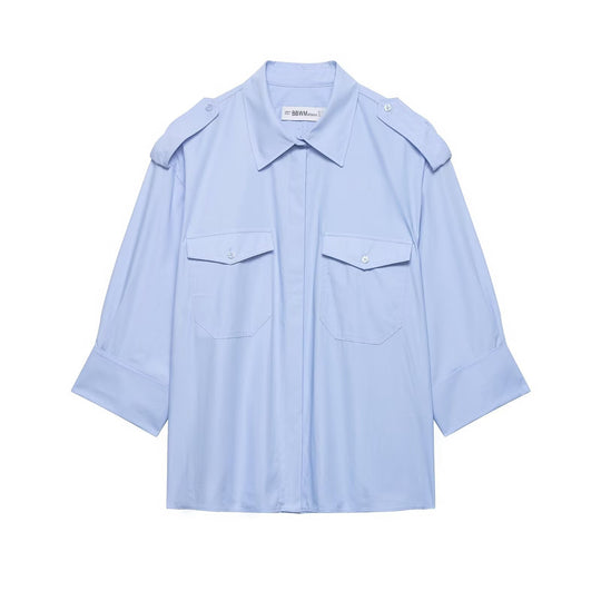 Damen Oversized Hemdbluse mit Epauletten und aufgesetzten Brusttaschen Nord Taschen